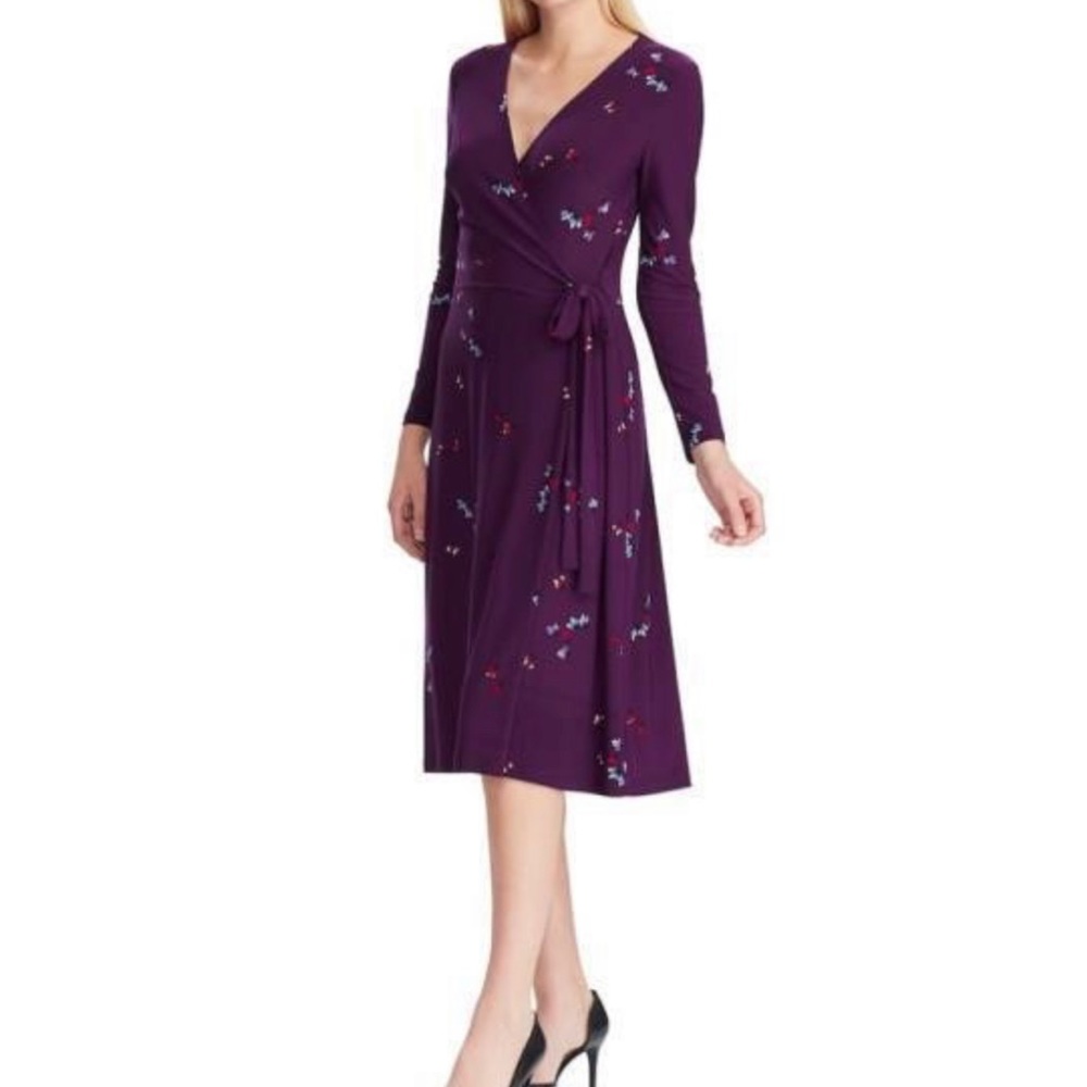 NWT Chaps Womens Deepest Violet Floral Wrap Dress